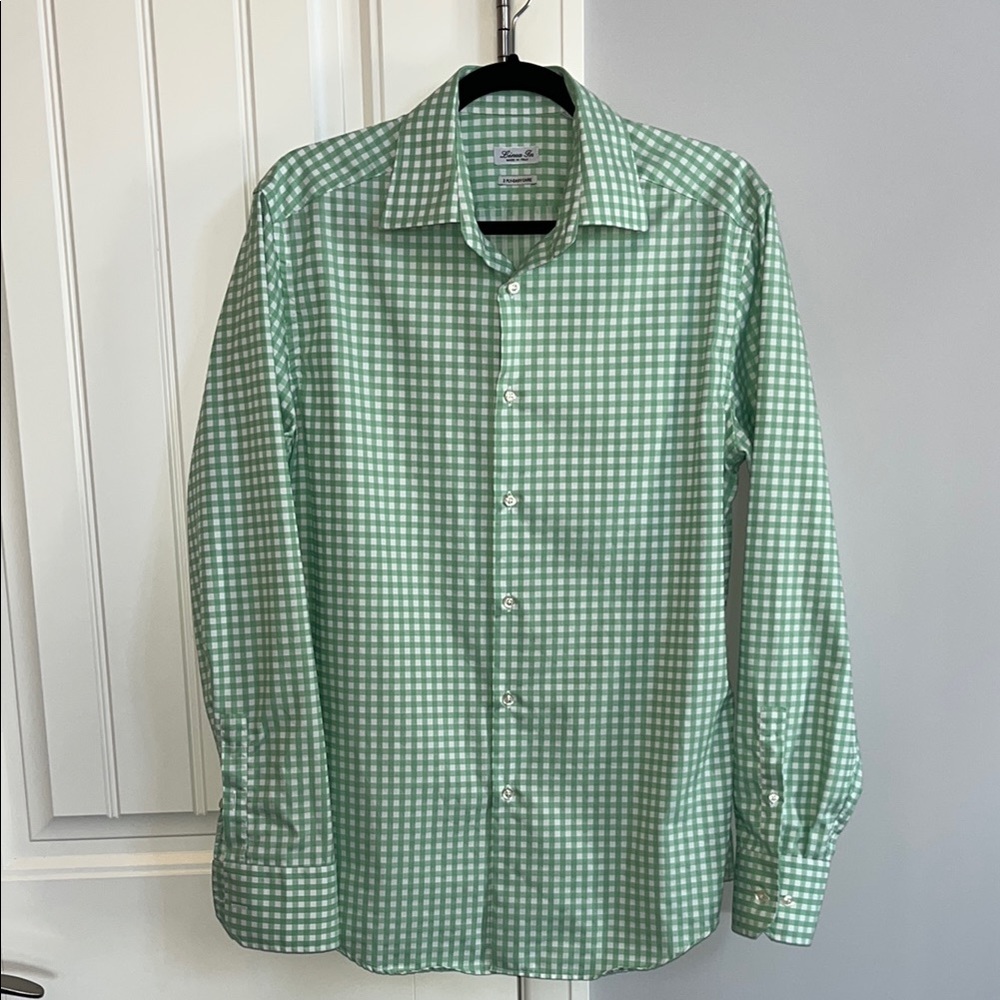 Green Checkered Men's Formal Cotton Shirt 16’’